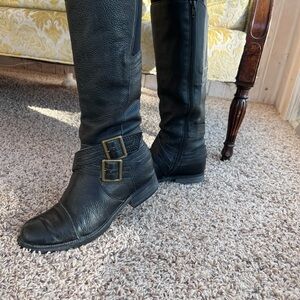 Miz Mooz Black Leather Knee-High Riding Boots with Buckles